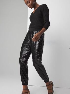 White House Black Market Black Sequin Jogger Pants